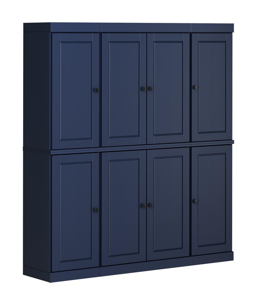 72" Navy Blue Solid Wood 8 Two Drawer Pantry Or Storage Closet
