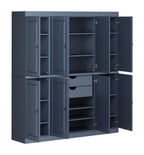 72" French Blue Solid Wood 8 Two Drawer Pantry Or Storage Closet