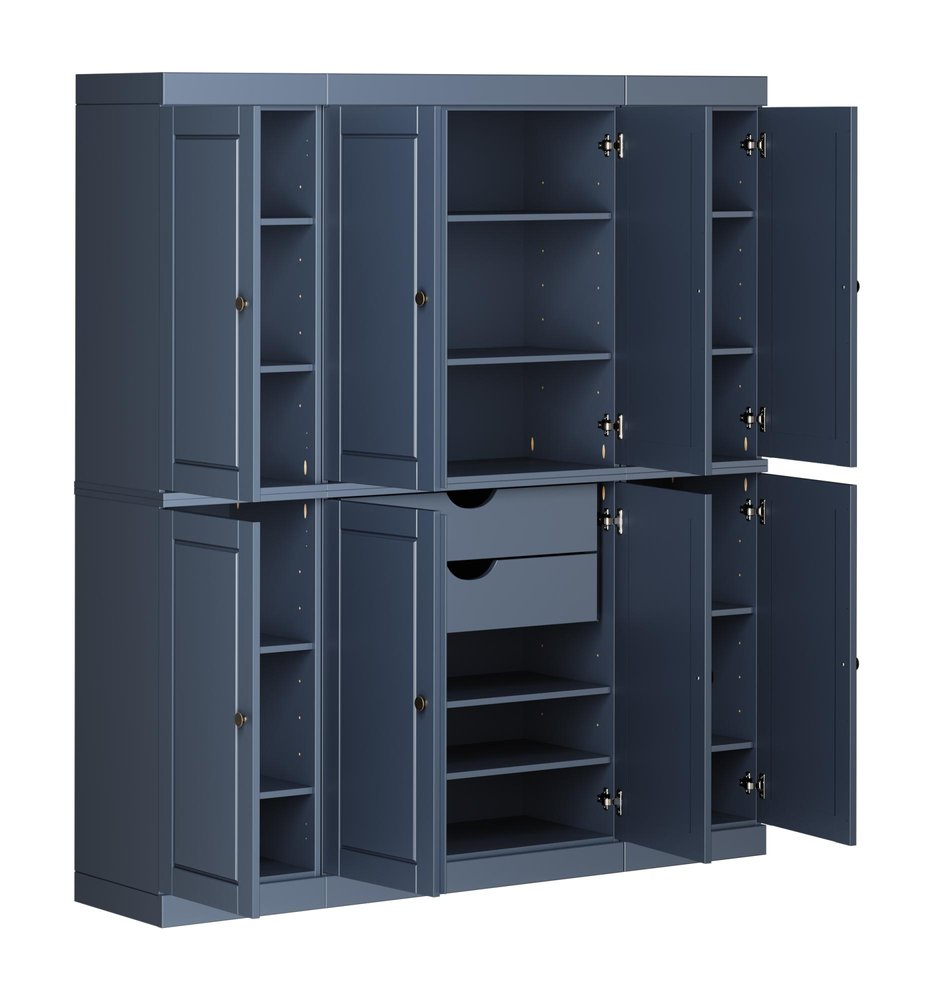 72" French Blue Solid Wood 8 Two Drawer Pantry Or Storage Closet