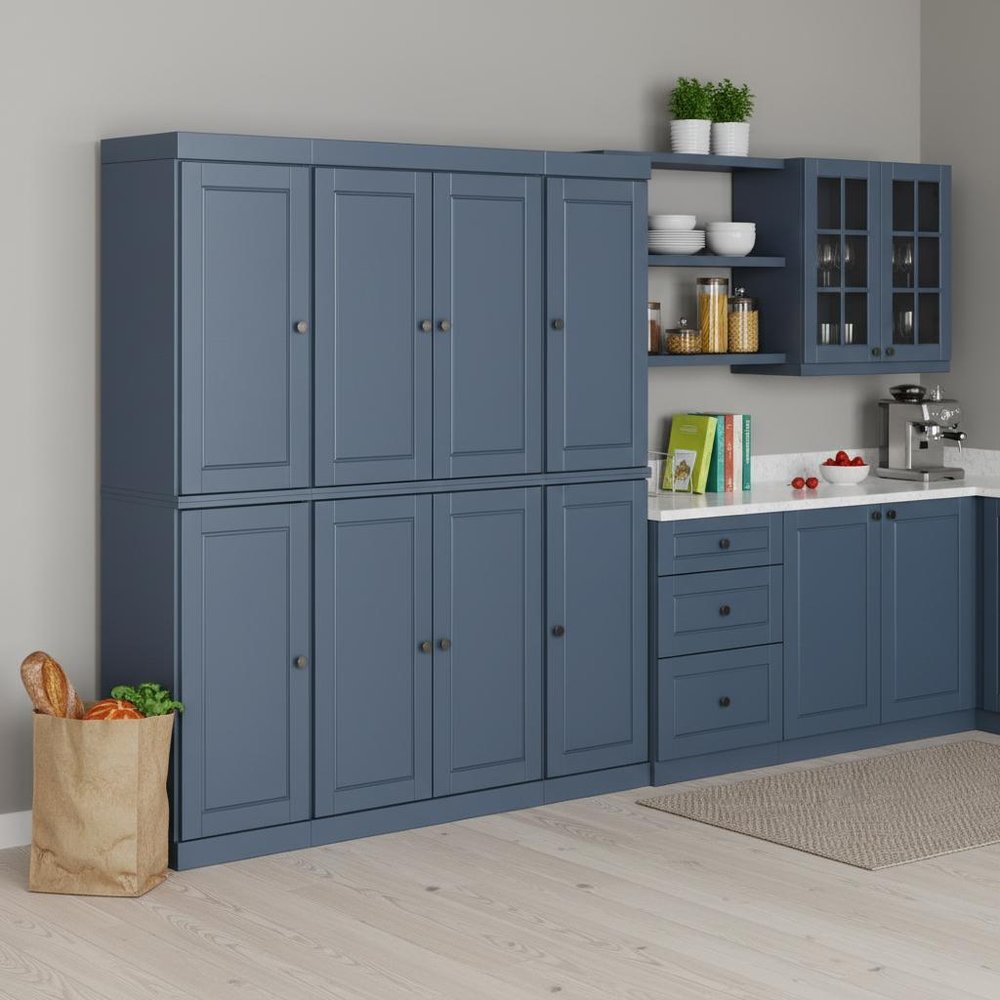 72" French Blue Solid Wood 8 Two Drawer Pantry Or Storage Closet