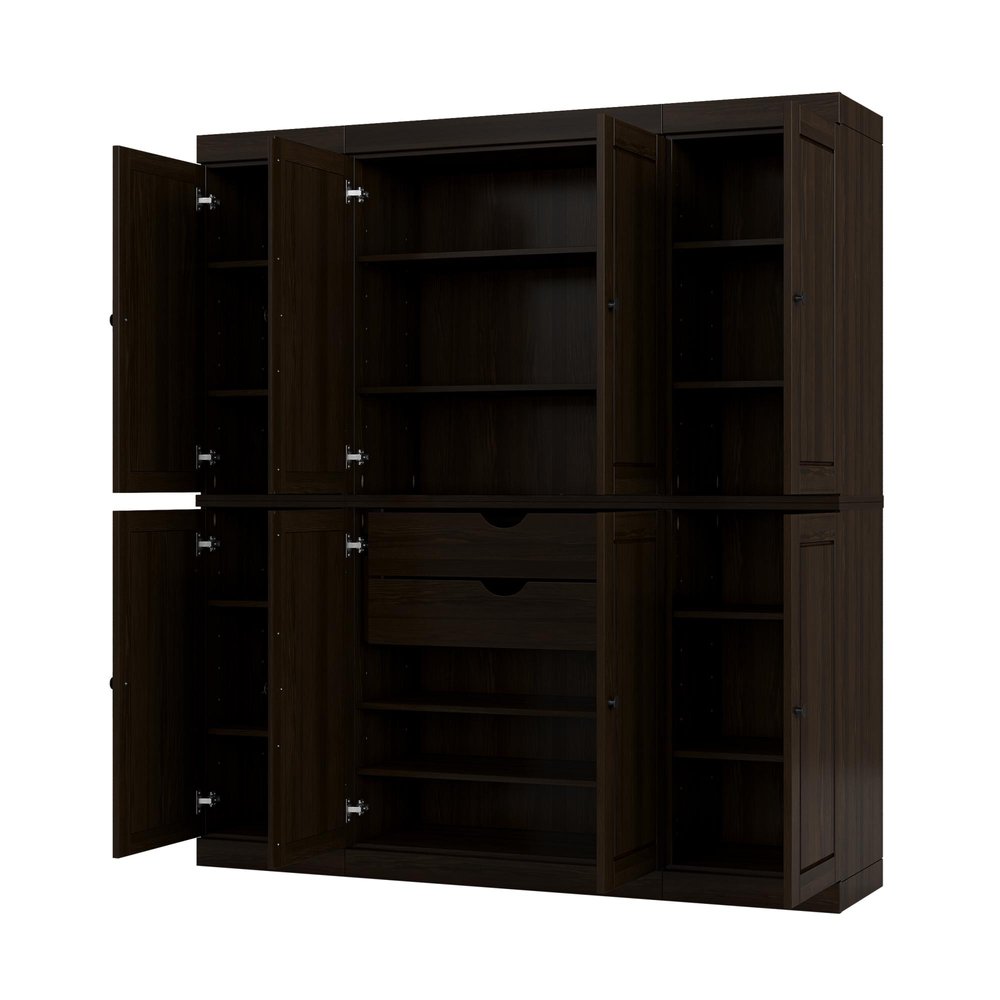 72" Espresso Solid Wood 8 Two Drawer Pantry Or Storage Closet