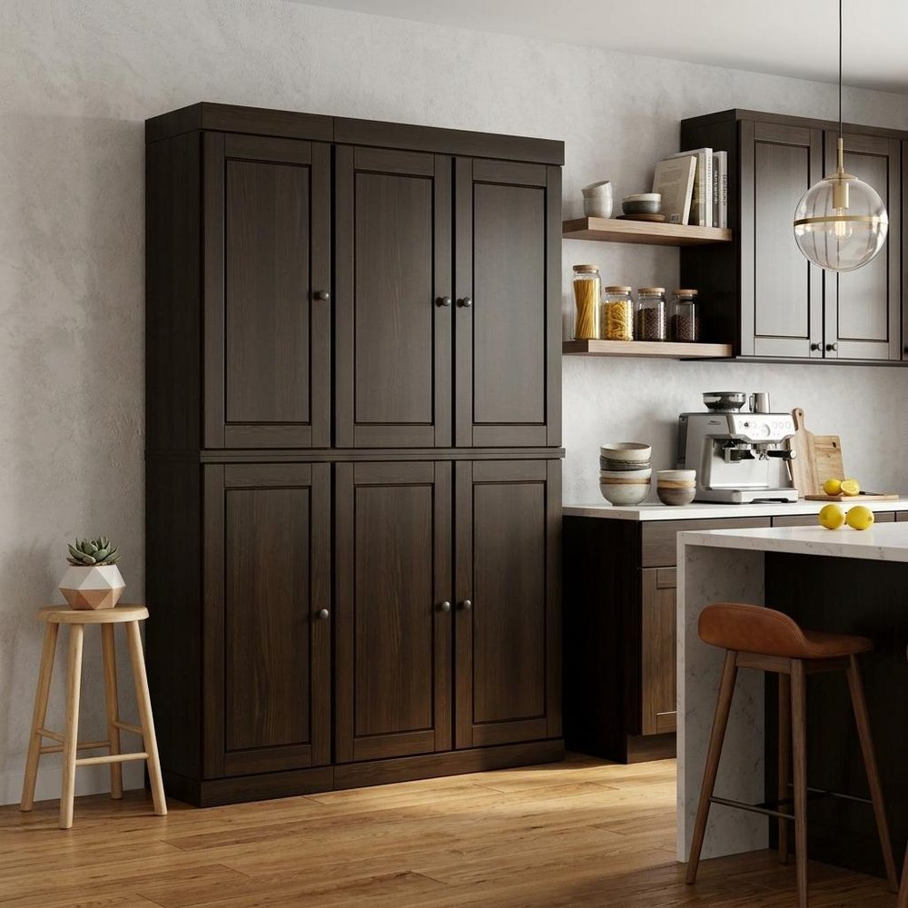 72" Espresso Solid Wood 8 Two Drawer Pantry Or Storage Closet