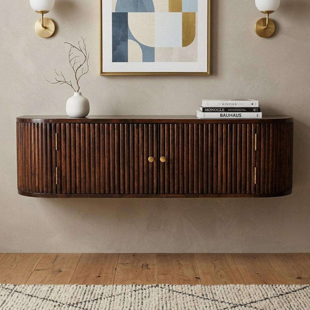 43" Chestnut Solid Wood Floating Wall Mount Console Table