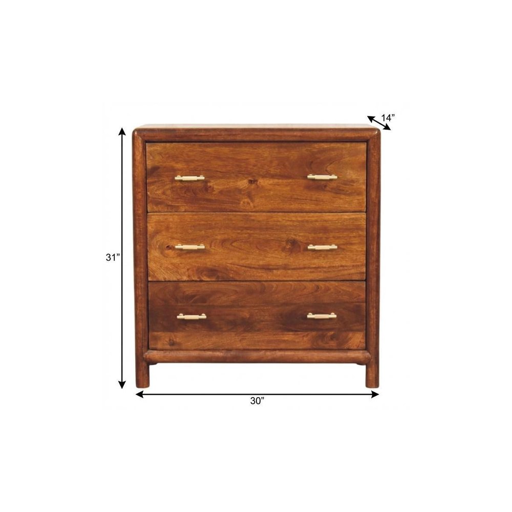 30" Brown Solid Wood Three Drawer Sideboard