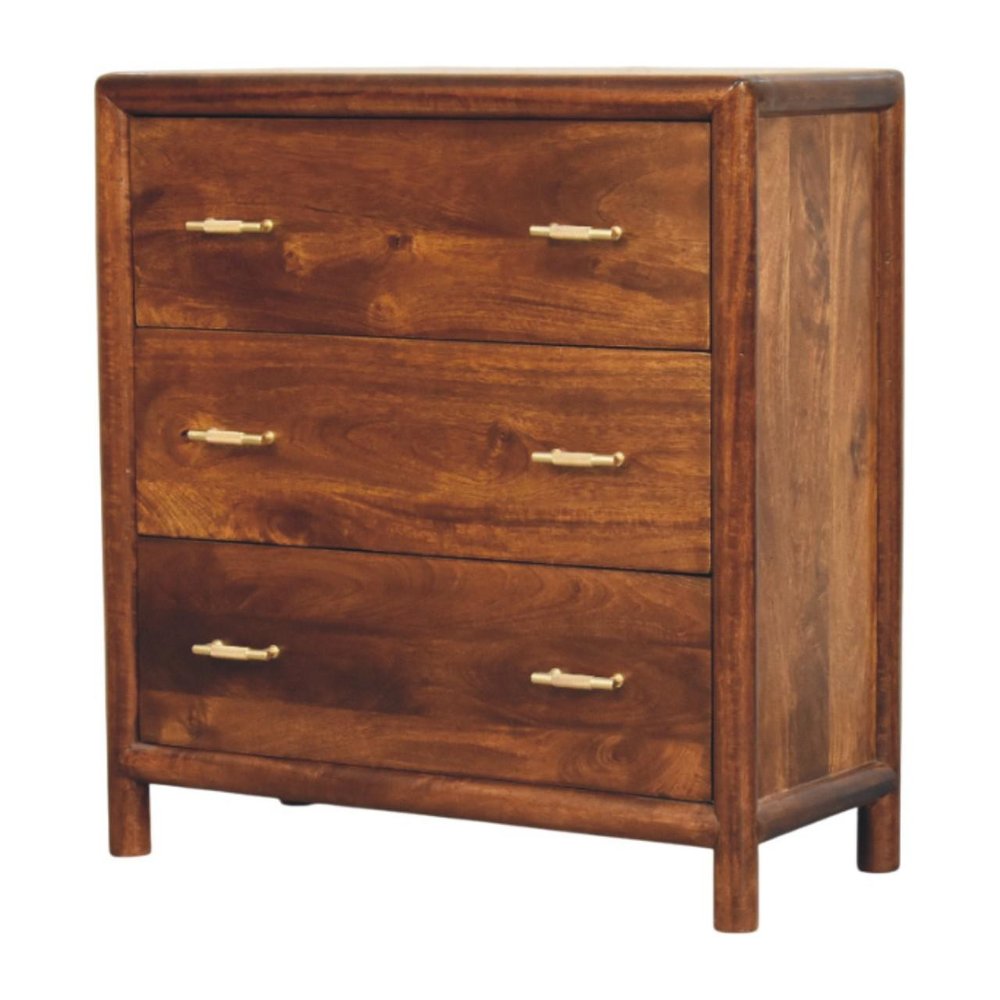 30" Brown Solid Wood Three Drawer Sideboard