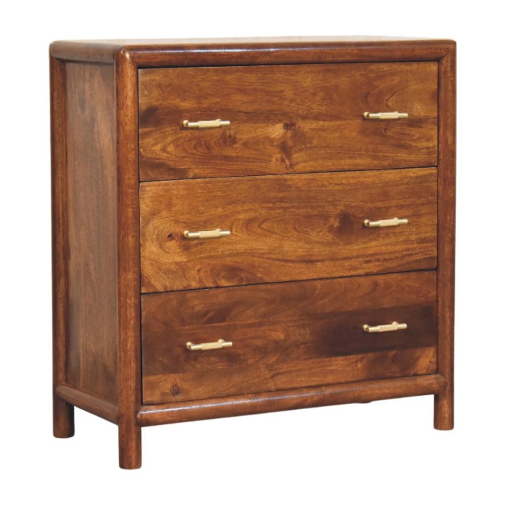 30" Brown Solid Wood Three Drawer Sideboard