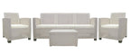 Four Piece Taupe and Beige Plastic Upholstered Cushions Sectional Seating Group With Table