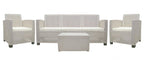 Four Piece Taupe and Beige Plastic Upholstered Cushions Sectional Seating Group With Table