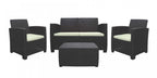 Four Piece Espresso and Beige Plastic Upholstered Cushions Sectional Seating Group With Table