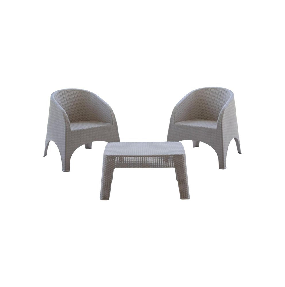 Three Piece Taupe Plastic Two Person Seating Group With Table