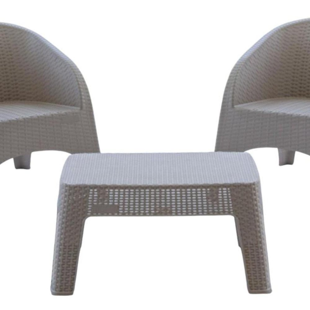 Three Piece Taupe Plastic Two Person Seating Group With Table
