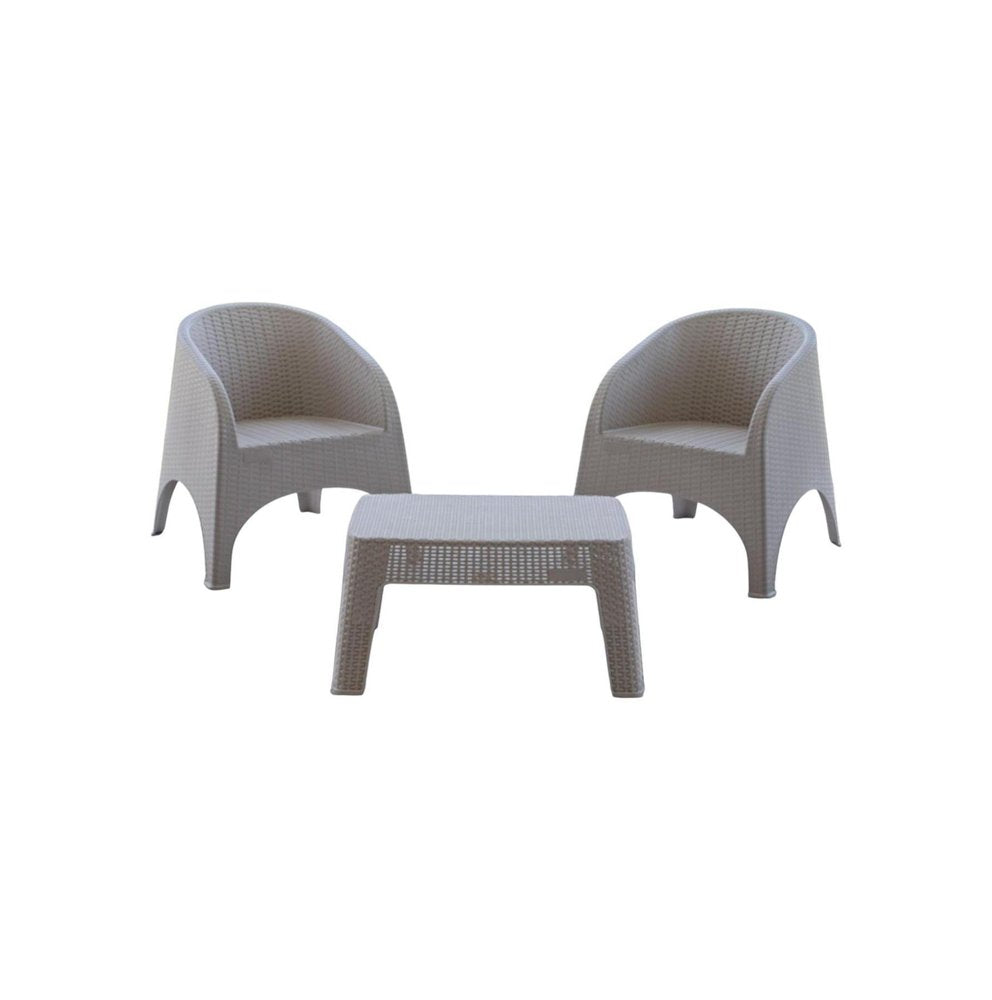 Three Piece Taupe Plastic Two Person Seating Group With Table