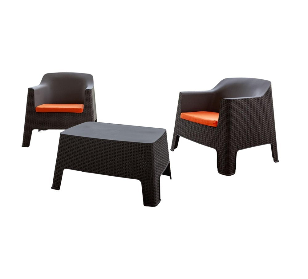 Three Piece Espresso Plastic Two Person Seating Group With Table