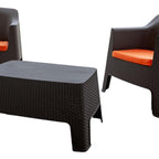 Three Piece Espresso Plastic Two Person Seating Group With Table