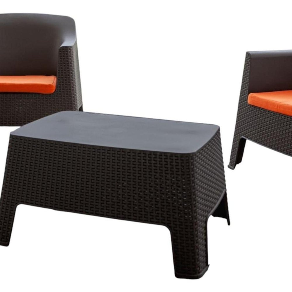 Three Piece Espresso Plastic Two Person Seating Group With Table