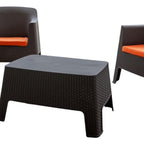 Three Piece Espresso Plastic Two Person Seating Group With Table