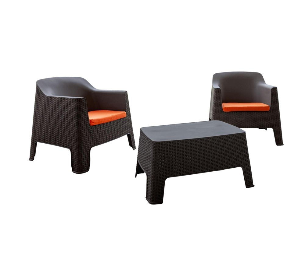 Three Piece Espresso Plastic Two Person Seating Group With Table