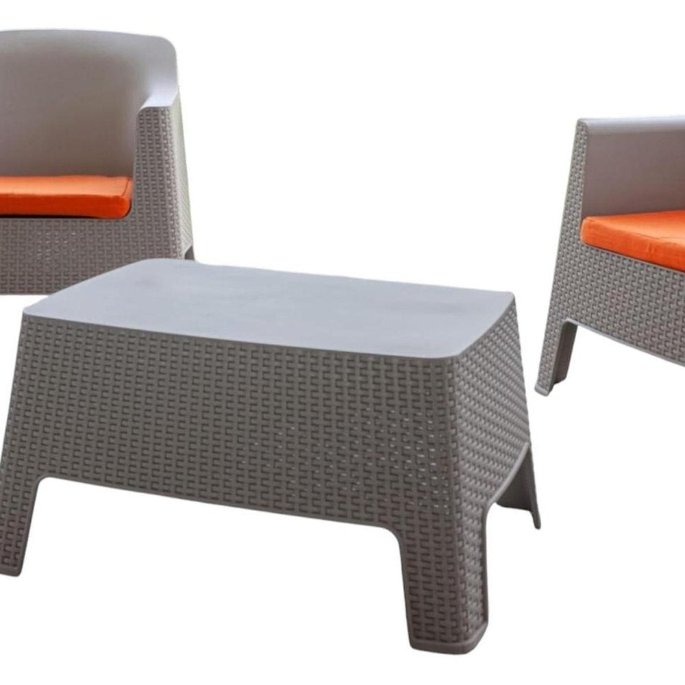Three Piece Taupe Plastic Two Person Seating Group With Table