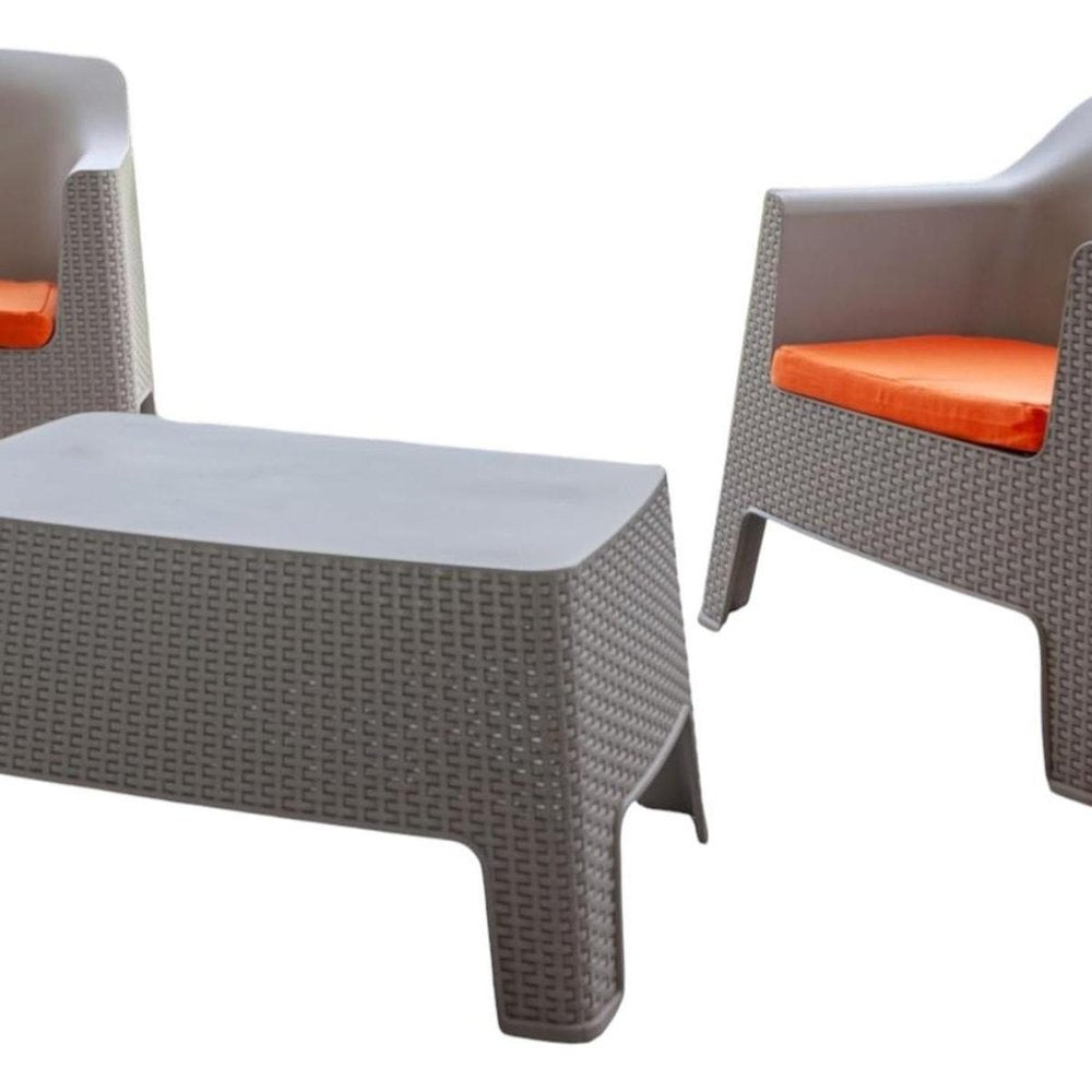 Three Piece Taupe Plastic Two Person Seating Group With Table