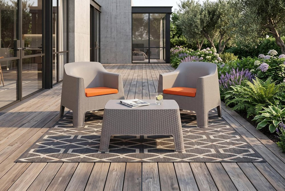 Three Piece Taupe Plastic Two Person Seating Group With Table