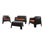 Four Piece Espresso and Beige Plastic Upholstered Cushions Outdoor Patio Set With Table