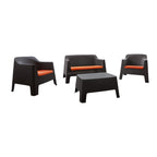 Four Piece Espresso and Beige Plastic Upholstered Cushions Outdoor Patio Set With Table