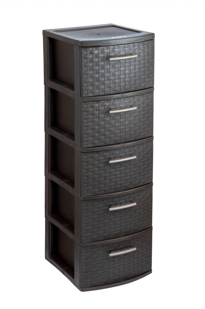 13" Espresso Heavy Duty Plastic Five Drawer Storage Cabinet