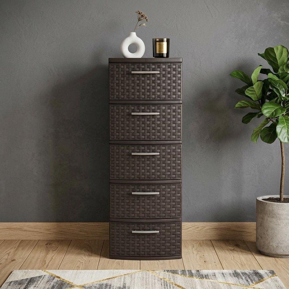 13" Espresso Heavy Duty Plastic Five Drawer Storage Cabinet