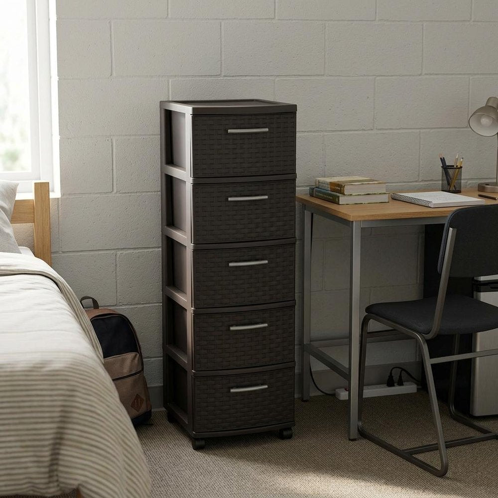 13" Espresso Heavy Duty Plastic Four Drawer Storage Cabinet