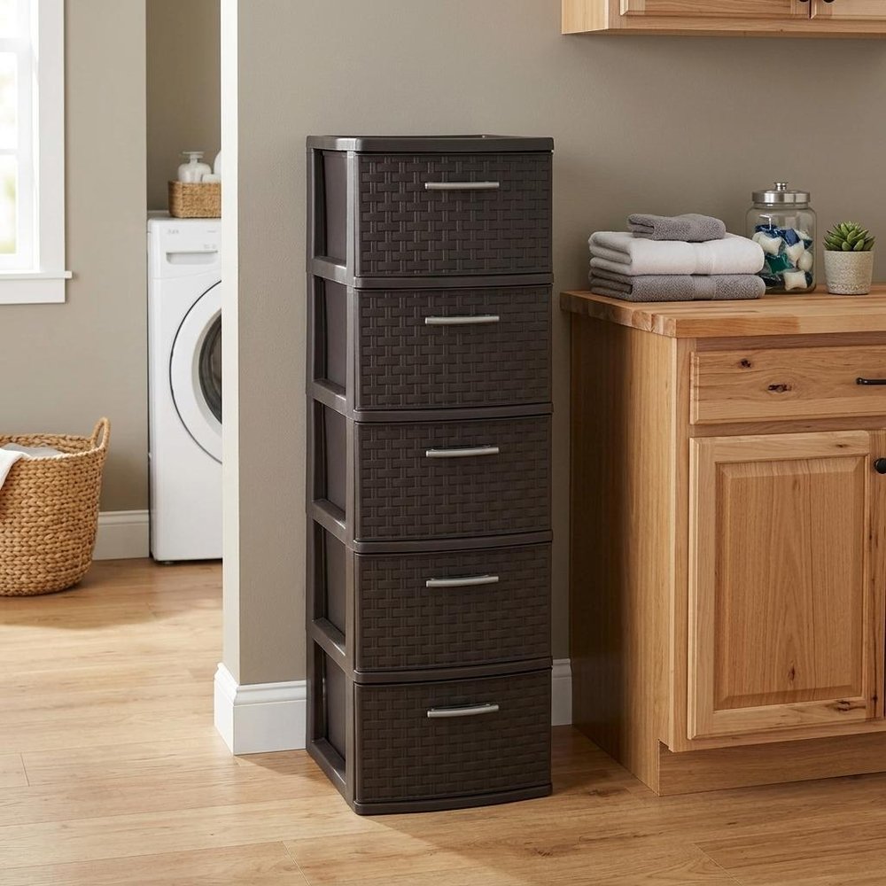 13" Espresso Heavy Duty Plastic Four Drawer Storage Cabinet