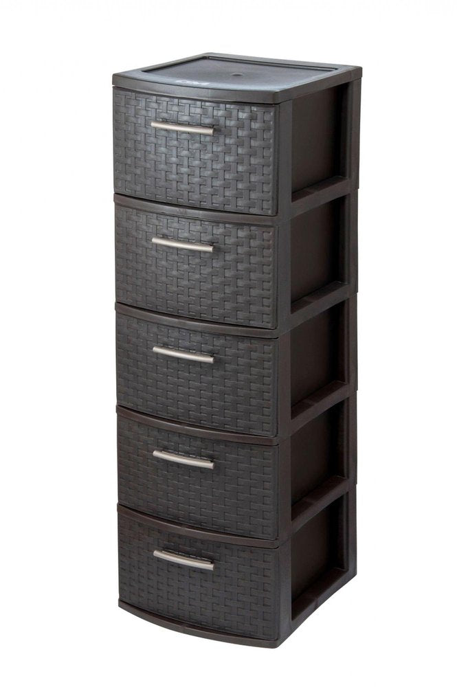 13" Espresso Heavy Duty Plastic Five Drawer Storage Cabinet