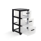 13" Black And Clear Heavy Duty Plastic Three Drawer Rolling Storage Cabinet