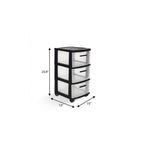 13" Black And Clear Heavy Duty Plastic Three Drawer Rolling Storage Cabinet