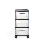 13" Black And Clear Heavy Duty Plastic Three Drawer Rolling Storage Cabinet