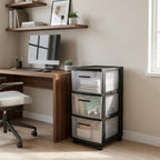13" Black And Clear Heavy Duty Plastic Three Drawer Rolling Storage Cabinet