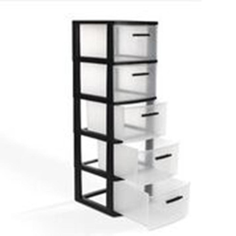 13" Black And Clear Heavy Duty Plastic Five Drawer Storage Cabinet