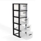 13" Black And Clear Heavy Duty Plastic Five Drawer Storage Cabinet