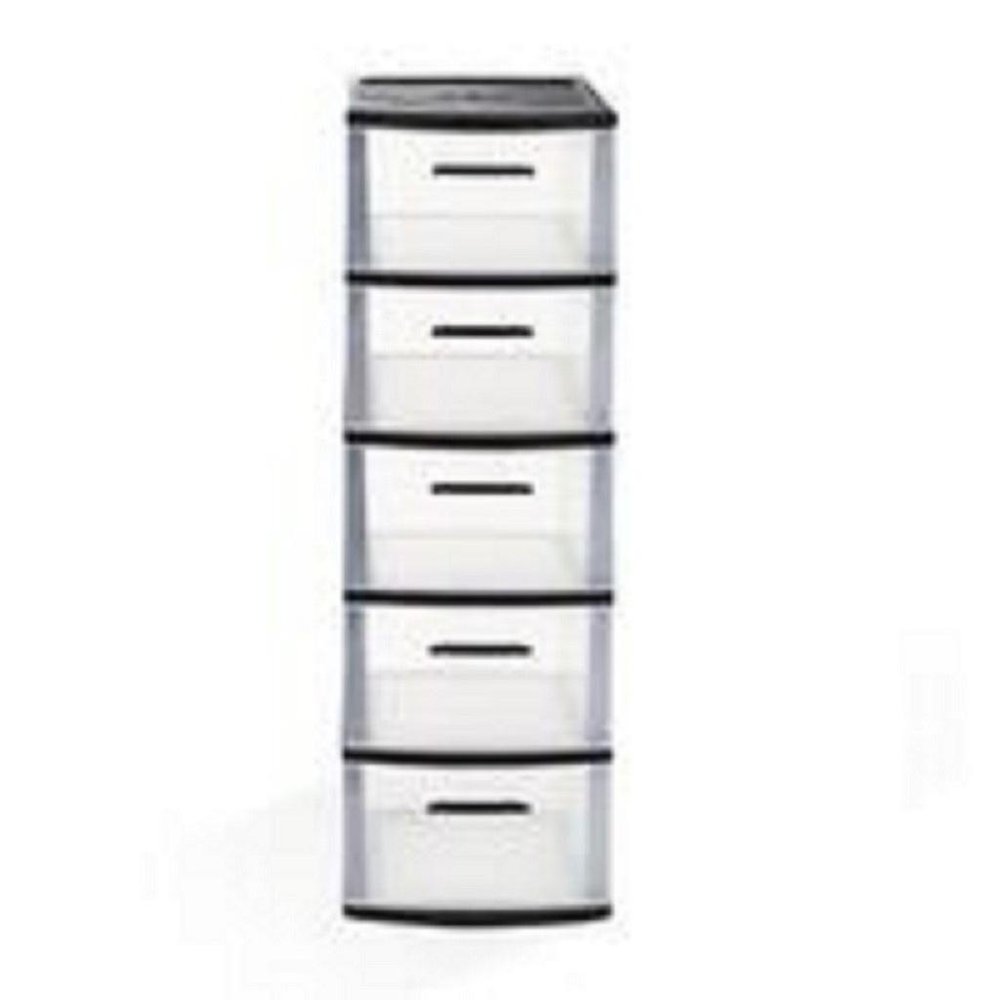 13" Black And Clear Heavy Duty Plastic Five Drawer Storage Cabinet