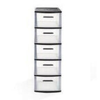13" Black And Clear Heavy Duty Plastic Five Drawer Storage Cabinet