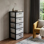 13" Black And Clear Heavy Duty Plastic Five Drawer Storage Cabinet