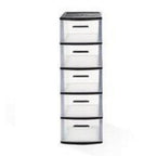 13" Black And Clear Heavy Duty Plastic Five Drawer Storage Cabinet