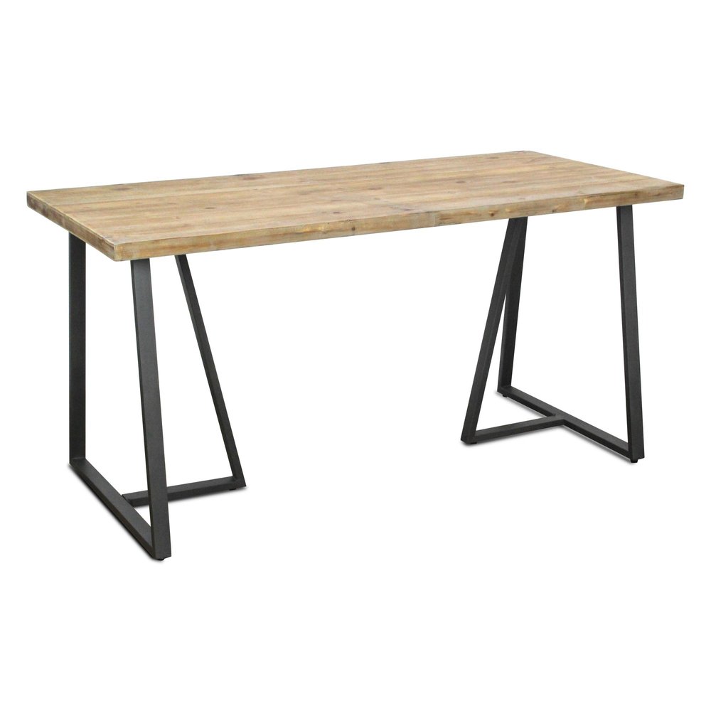 60" Brown And Black Wood And Steel Frame Base Dining Table