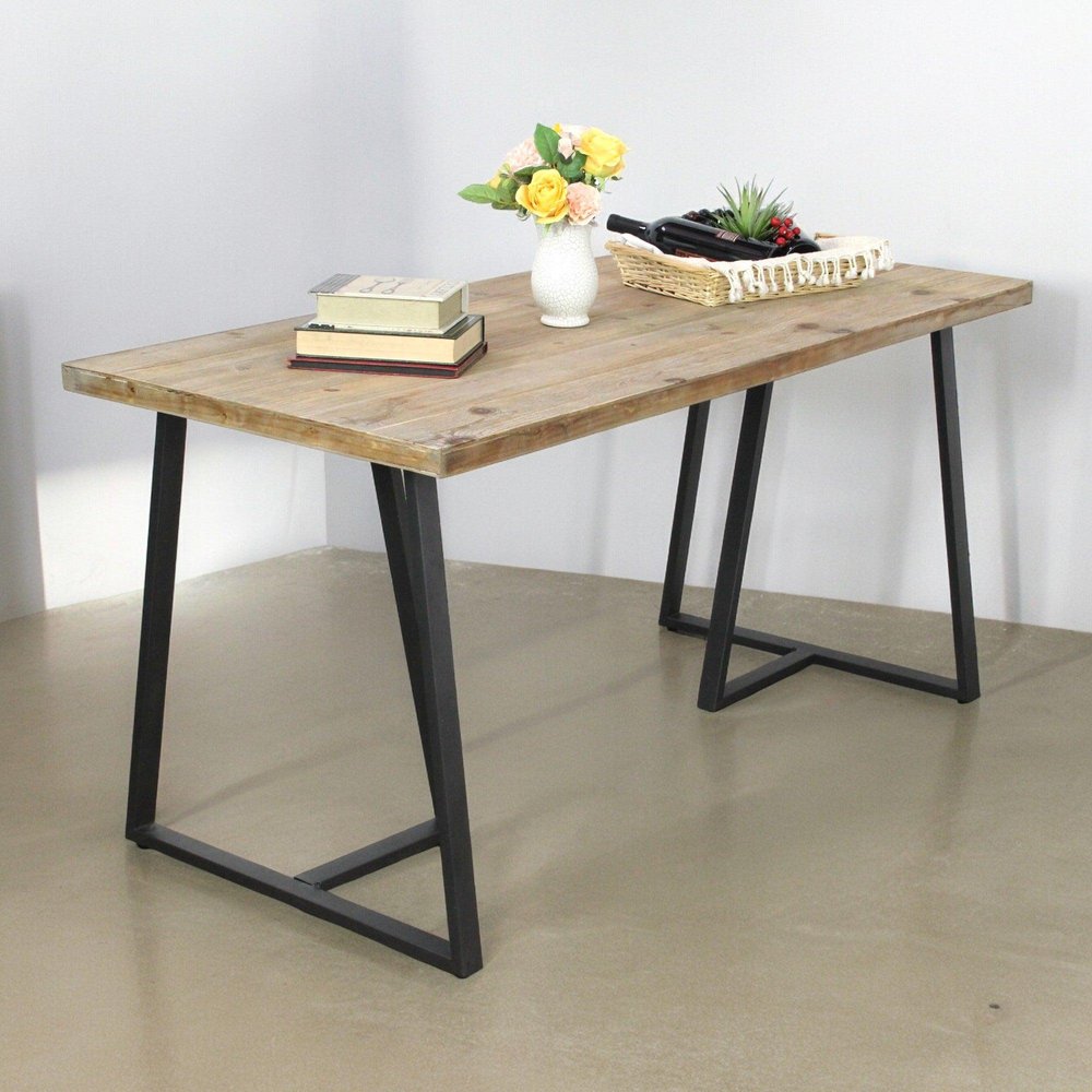 60" Brown And Black Wood And Steel Frame Base Dining Table