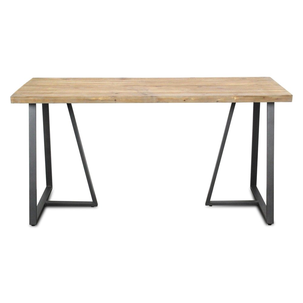 60" Brown And Black Wood And Steel Trestle Base Dining Table