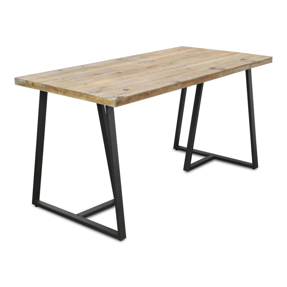 60" Brown And Black Wood And Steel Frame Base Dining Table