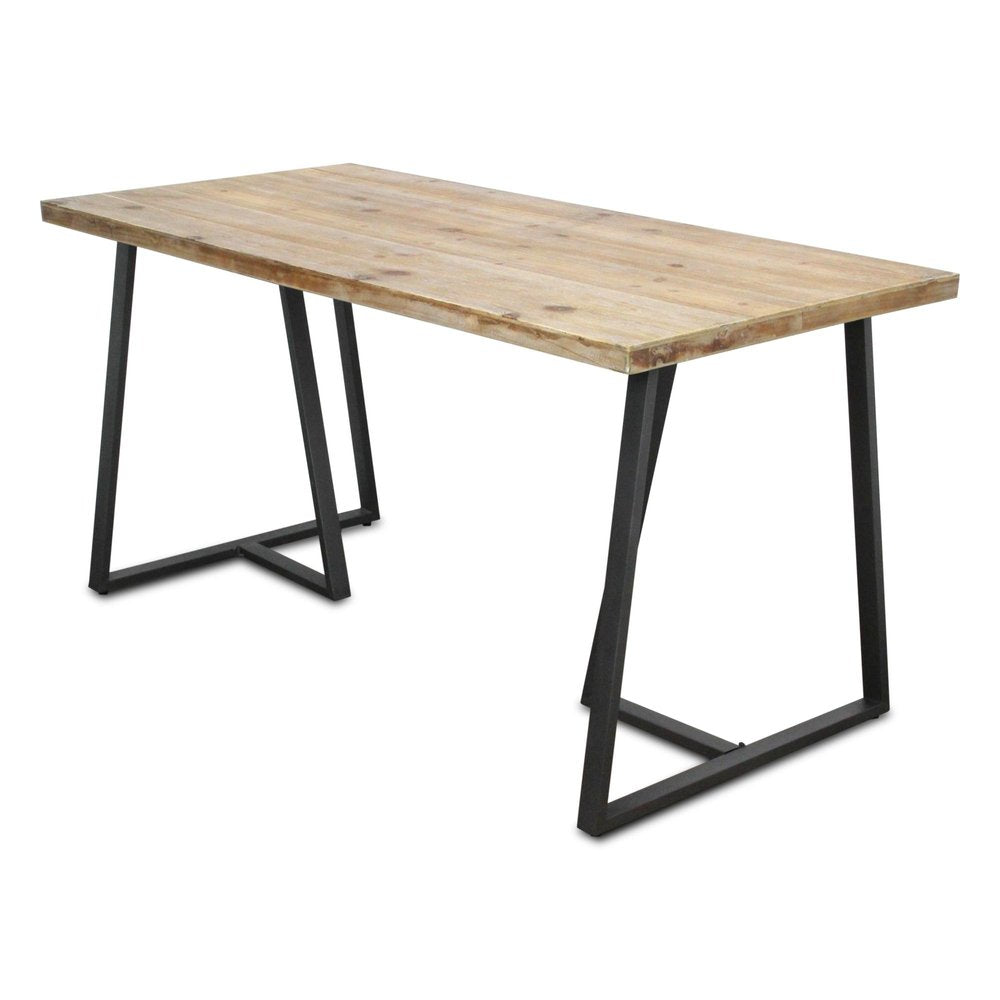 60" Brown And Black Wood And Steel Frame Base Dining Table