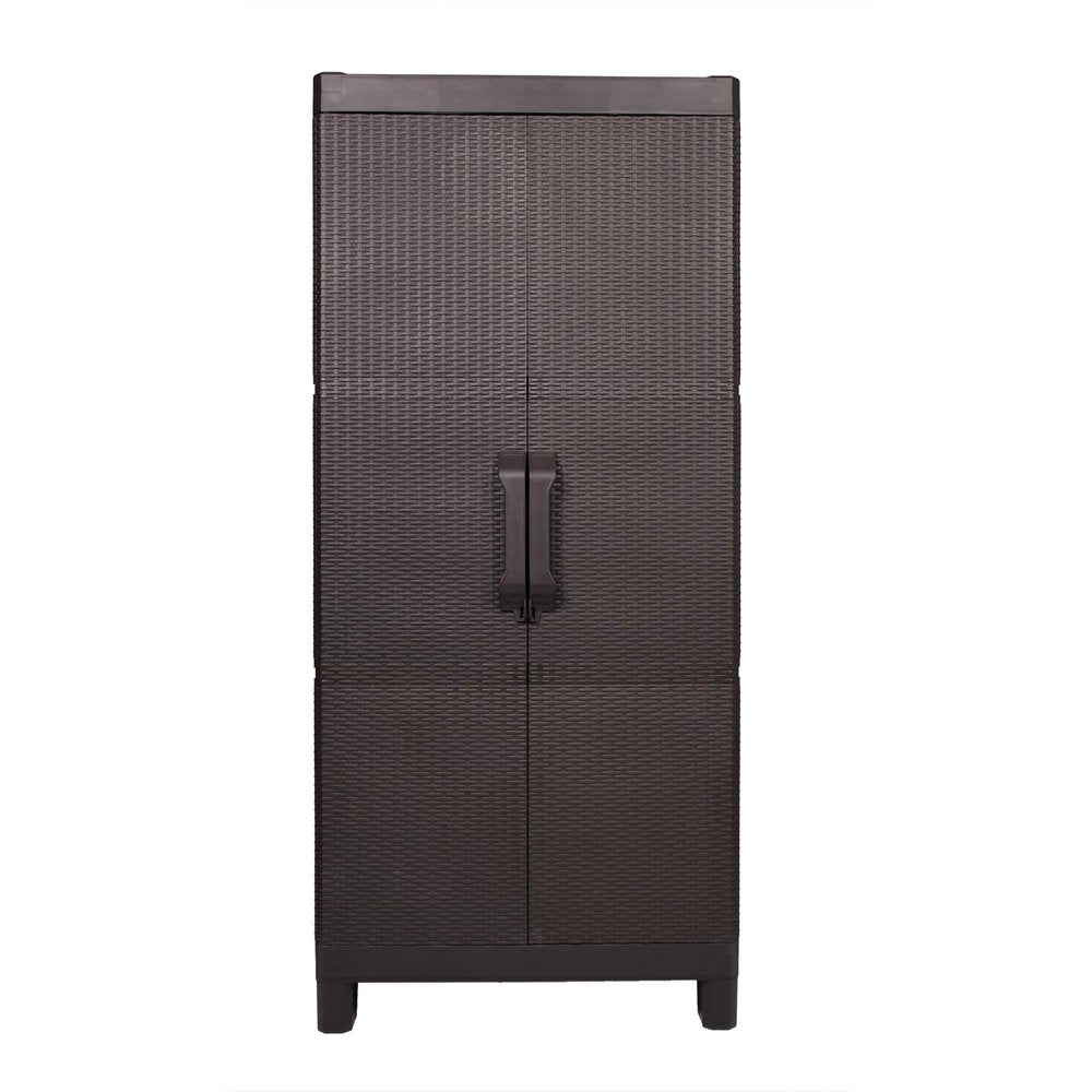 26" Espresso Plastic Square Inlaid Rattan Accent Cabinet With Two Doors