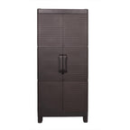 26" Espresso Plastic Square Inlaid Rattan Accent Cabinet With Two Doors