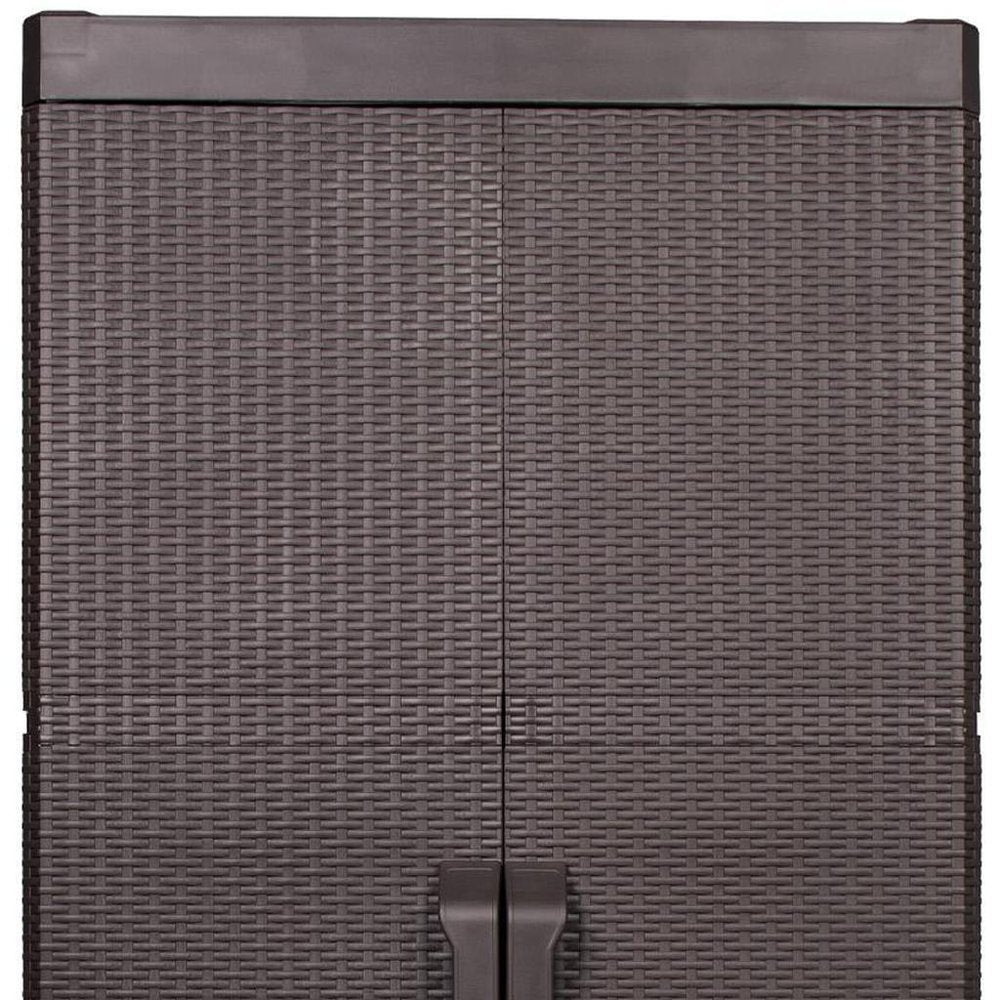 26" Espresso Plastic Square Inlaid Rattan Accent Cabinet With Two Doors