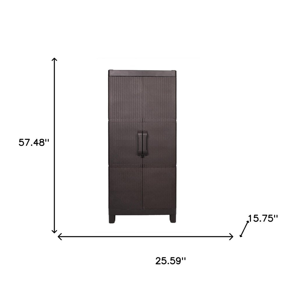 26" Espresso Plastic Square Inlaid Rattan Accent Cabinet With Two Doors